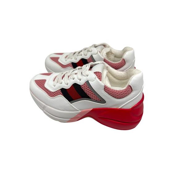 Gucci Leather Mesh Rhyton Trainer Sneakers White Pink Reflective Size 34.5 - Picture 4 of 6